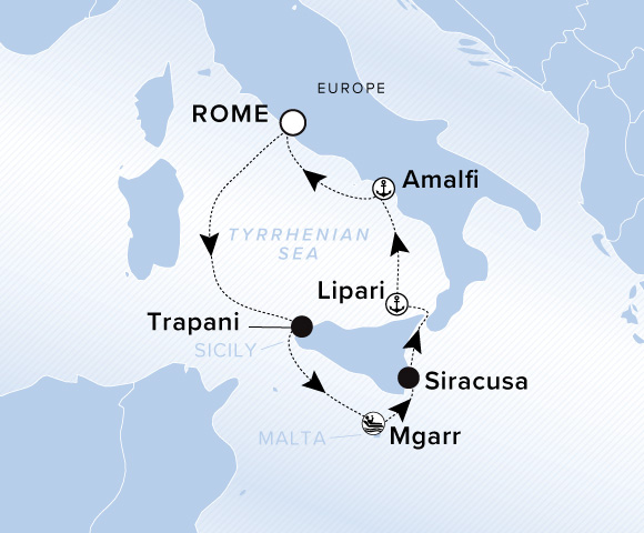 Carte de l’itinéraire Ilma, Aller-retour au départ de Rome (Civitavecchia)