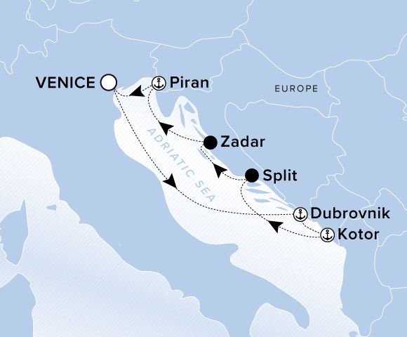 Carte de l’itinéraire Ilma, Aller-retour au départ de Venise