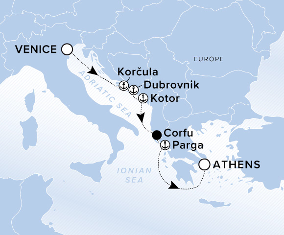 Carte de l’itinéraire Ilma, Venise → Athènes (Le Pirée)