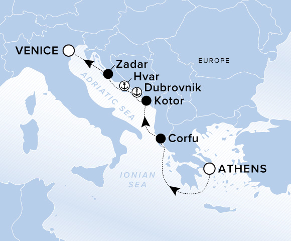 Carte de l’itinéraire Ilma, Athènes (Le Pirée) → Venise