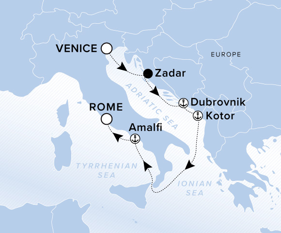 Carte de l’itinéraire Ilma, Venise → Rome (Civitavecchia)