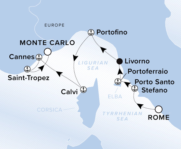 Carte de l’itinéraire Ilma, Rome (Civitavecchia) → Monte Carlo