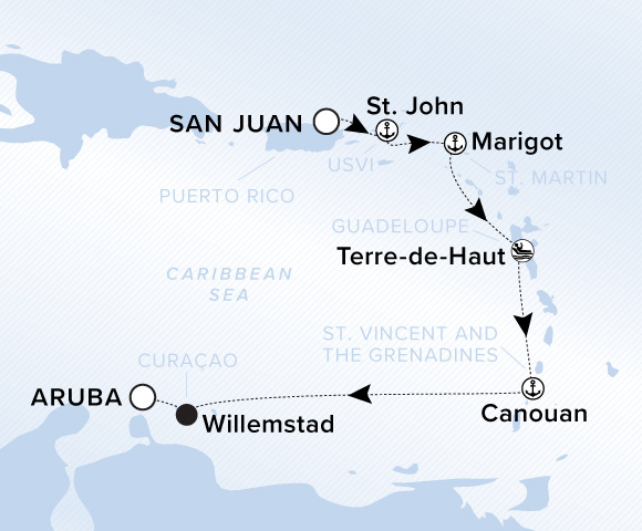 Carte de l’itinéraire Ilma, San Juan → Aruba