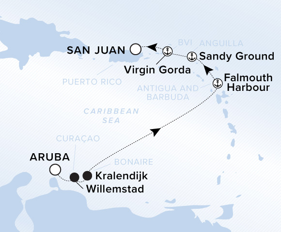 Carte de l’itinéraire Ilma, Aruba → San Juan
