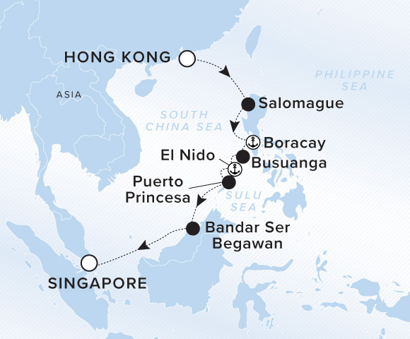 Carte de l’itinéraire Luminara, Hong Kong → Singapour