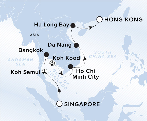 Carte de l’itinéraire Luminara, Singapour → Hong Kong