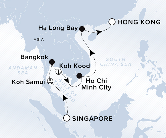 Carte de l’itinéraire Luminara, Singapour → Hong Kong