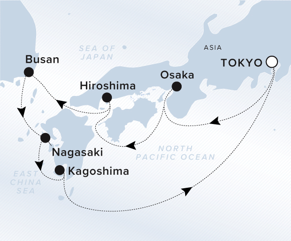 Carte de l’itinéraire Luminara, Aller-retour au départ de Tokyo