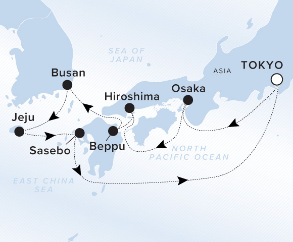Carte de l’itinéraire Luminara, Aller-retour au départ de Tokyo