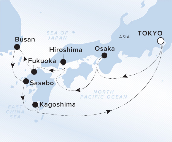 Carte de l’itinéraire Luminara, Aller-retour au départ de Tokyo