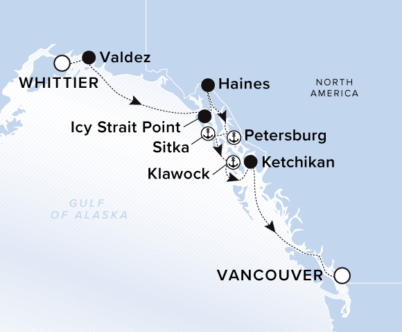 Carte de l’itinéraire Luminara, Whittier → Vancouver