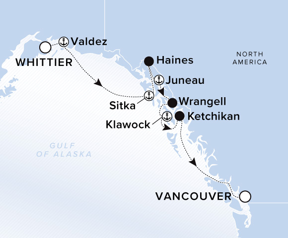 Carte de l’itinéraire Luminara, Whittier → Vancouver