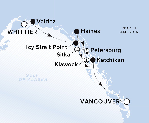 Carte de l’itinéraire Luminara, Whittier → Vancouver