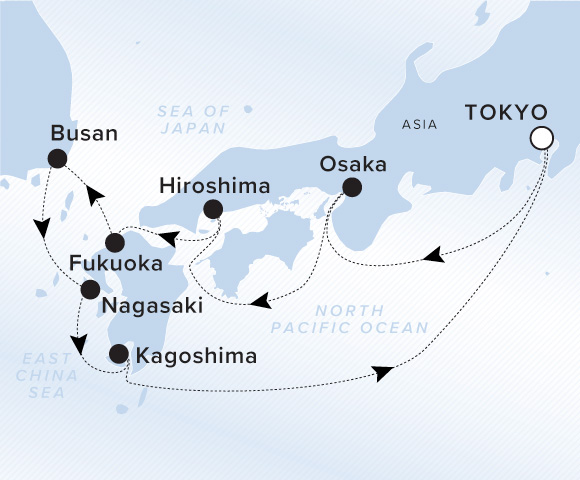 Carte de l’itinéraire Luminara, Aller-retour au départ de Tokyo