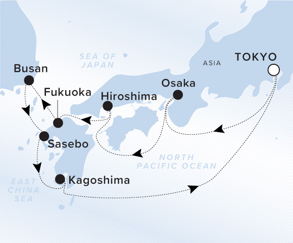 Carte de l’itinéraire Luminara, Aller-retour au départ de Tokyo