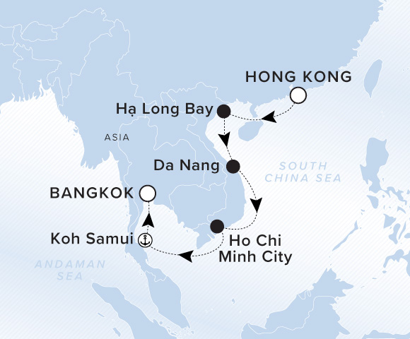 Carte de l’itinéraire Luminara, Hong Kong → Bangkok (Laem Chabang)