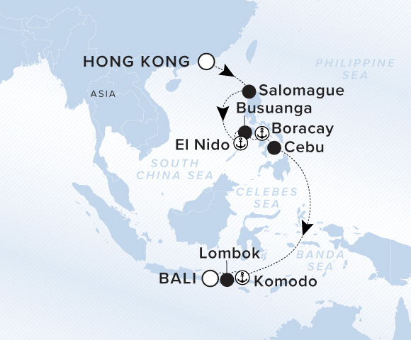Carte de l’itinéraire Luminara, Hong Kong → Bali