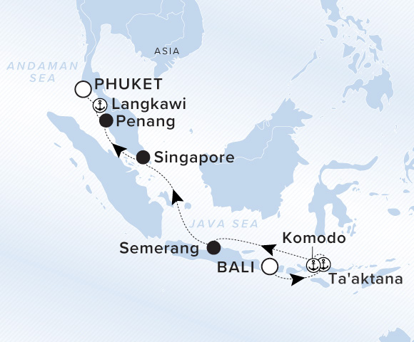 Carte de l’itinéraire Luminara, Bali → Phuket