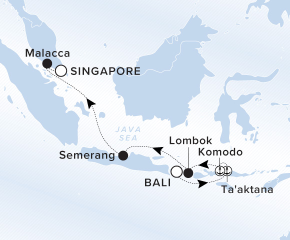 Carte de l’itinéraire Luminara, Bali → Singapour