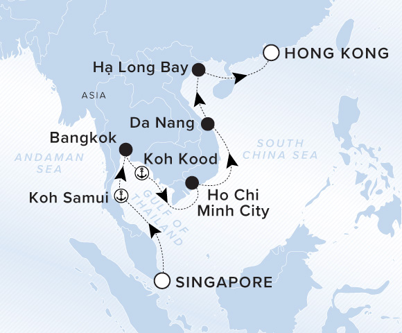 Carte de l’itinéraire Luminara, Singapour → Hong Kong