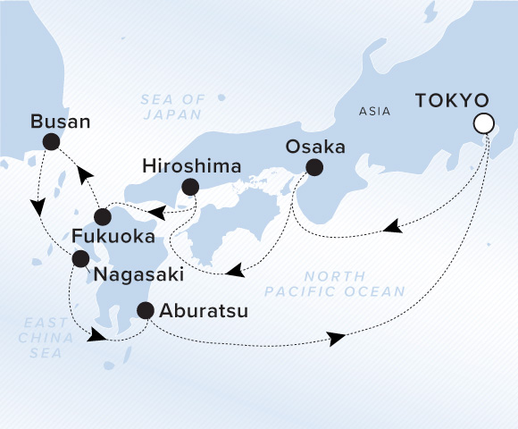 Carte de l’itinéraire Luminara, Aller-retour au départ de Tokyo