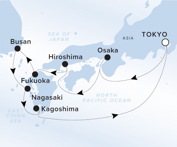 Carte de l’itinéraire Luminara, Aller-retour au départ de Tokyo