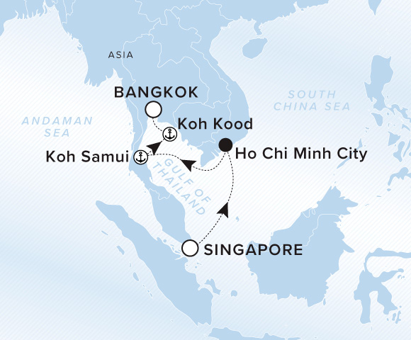 Carte de l’itinéraire Luminara, Singapour → Bangkok (Laem Chabang)