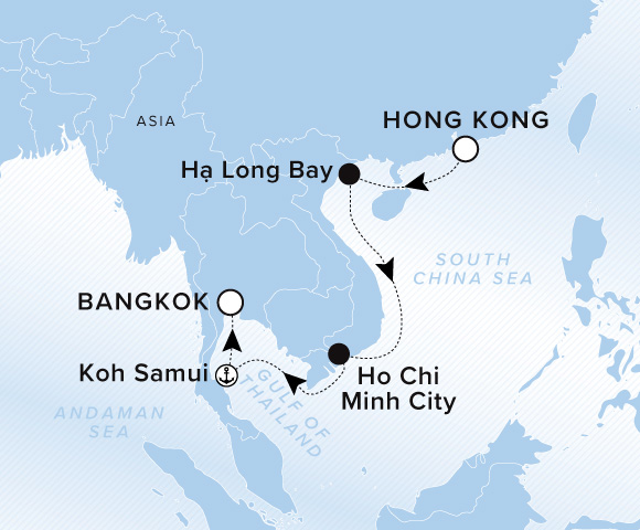 Carte de l’itinéraire Luminara, Hong Kong → Bangkok (Laem Chabang)