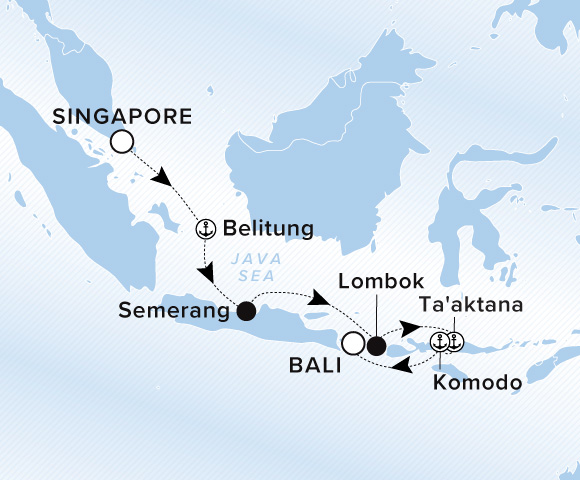 Carte de l’itinéraire Luminara, Singapour → Bali
