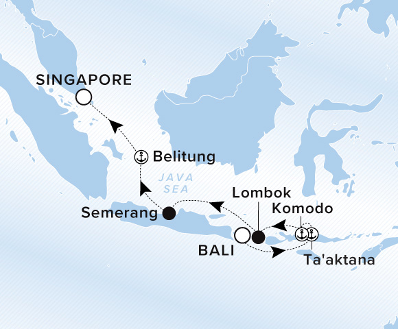 Carte de l’itinéraire Luminara, Bali → Singapour