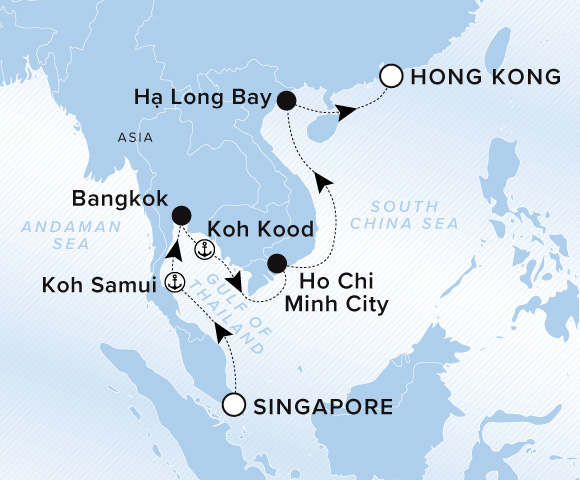 Carte de l’itinéraire Luminara, Singapour → Hong Kong