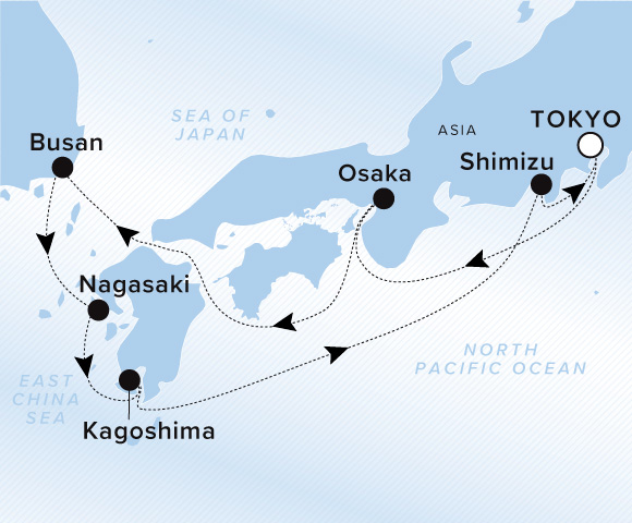 Carte de l’itinéraire Luminara, Aller-retour au départ de Tokyo