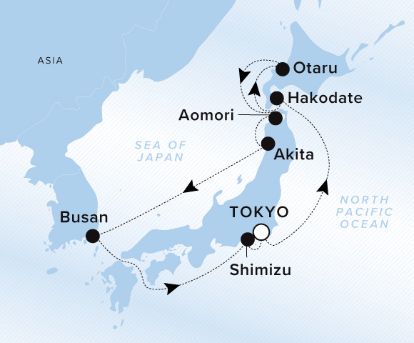 Carte de l’itinéraire Luminara, Aller-retour au départ de Tokyo