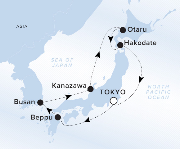 Carte de l’itinéraire Luminara, Aller-retour au départ de Tokyo