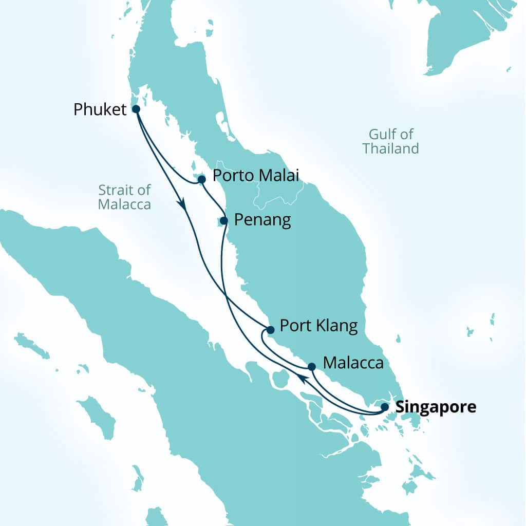 Carte de l’itinéraire Seabourn Encore, Singapour → Singapour