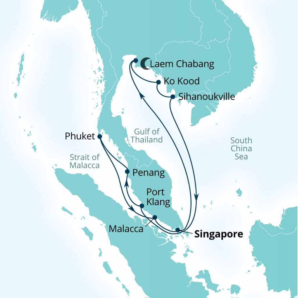 Carte de l’itinéraire Seabourn Encore, Singapour → Singapour