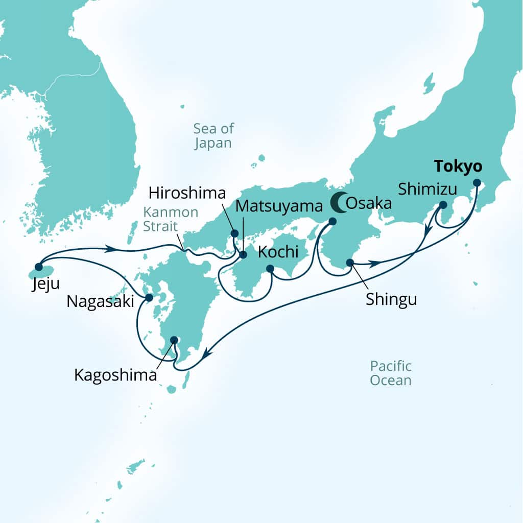 Carte de l’itinéraire Seabourn Encore, Tokyo, Japon → Tokyo, Japon