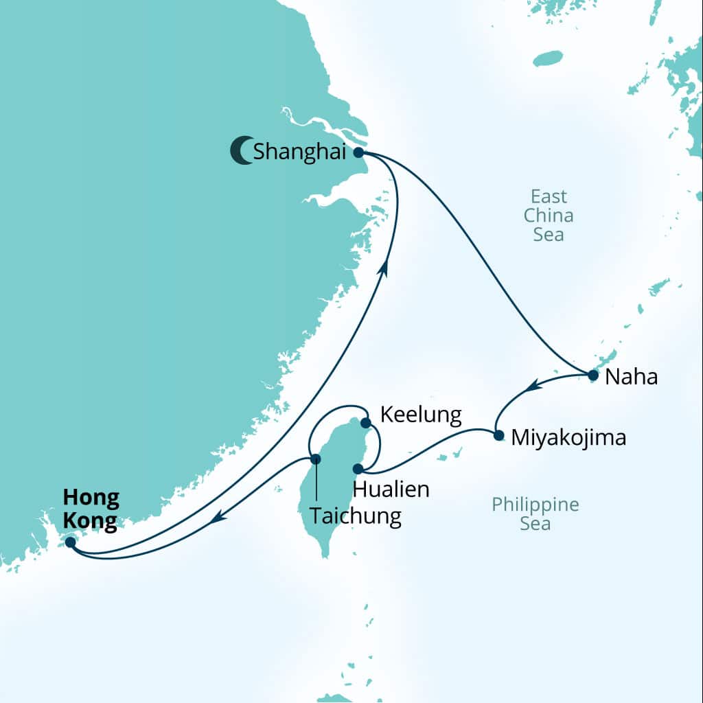 Carte de l’itinéraire Seabourn Encore, Hong Kong, Chine → Hong Kong, Chine