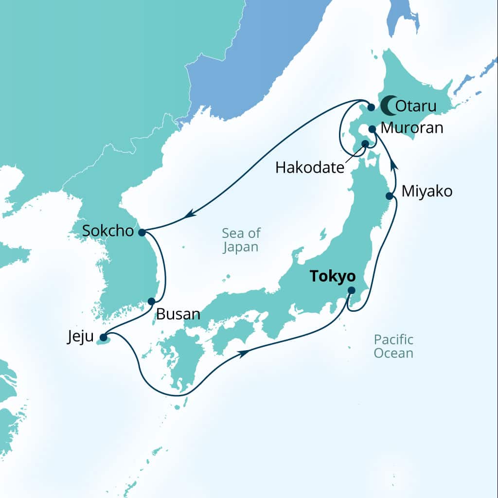 Carte de l’itinéraire Seabourn Encore, Tokyo, Japon → Tokyo, Japon