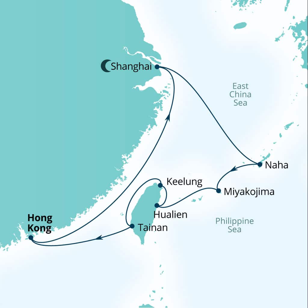 Carte de l’itinéraire Seabourn Encore, Hong Kong, Chine → Hong Kong, Chine