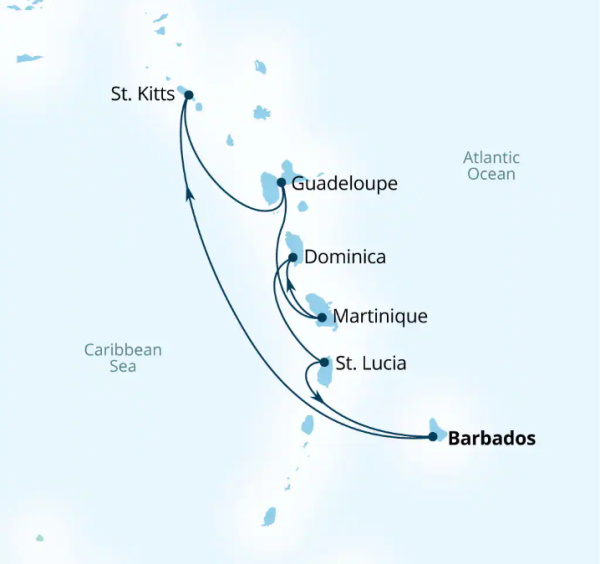 Carte de l’itinéraire Seabourn Ovation, Bridgetown, Barbados → Bridgetown, Barbados