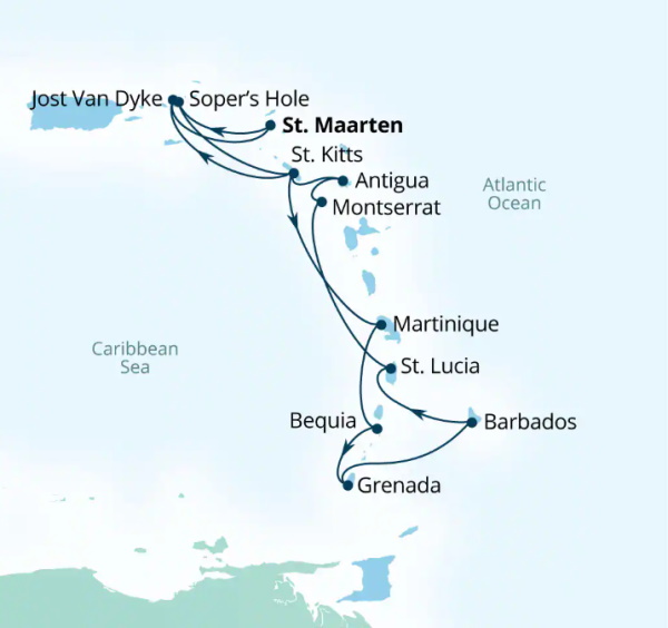 Carte de l’itinéraire Seabourn Ovation, Philipsburg, Sint Maarten → Philipsburg, Sint Maarten