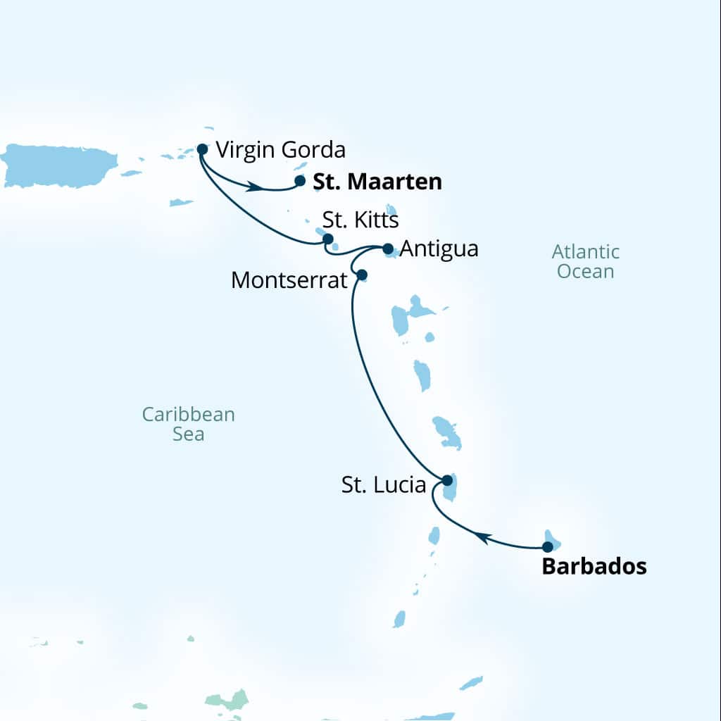 Carte de l’itinéraire Seabourn Ovation, Bridgetown, Barbados → Philipsburg, Sint Maarten