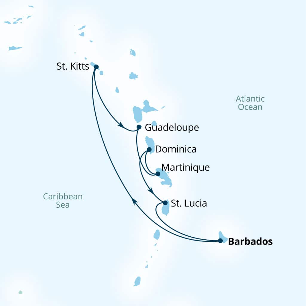 Carte de l’itinéraire Seabourn Ovation, Bridgetown, Barbados → Bridgetown, Barbados
