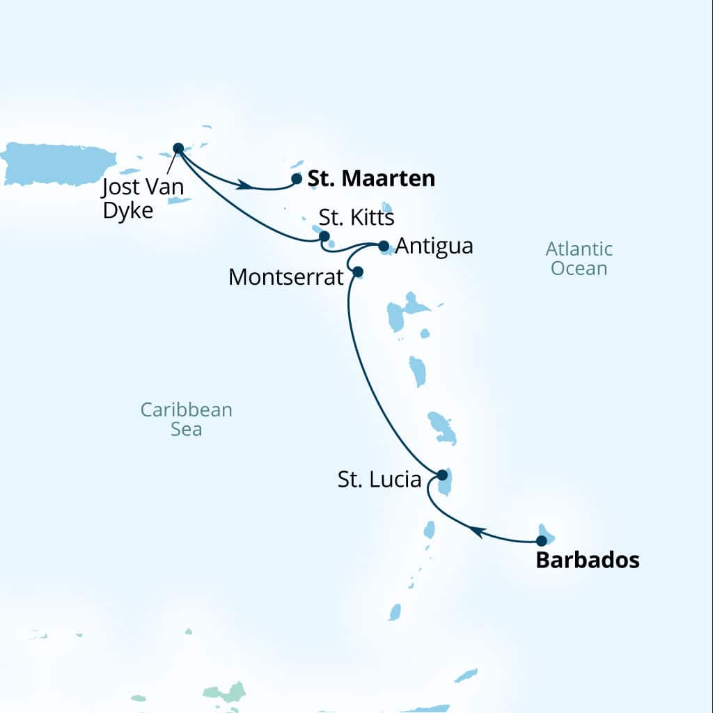 Carte de l’itinéraire Seabourn Ovation, Bridgetown, Barbados → Philipsburg, Sint Maarten