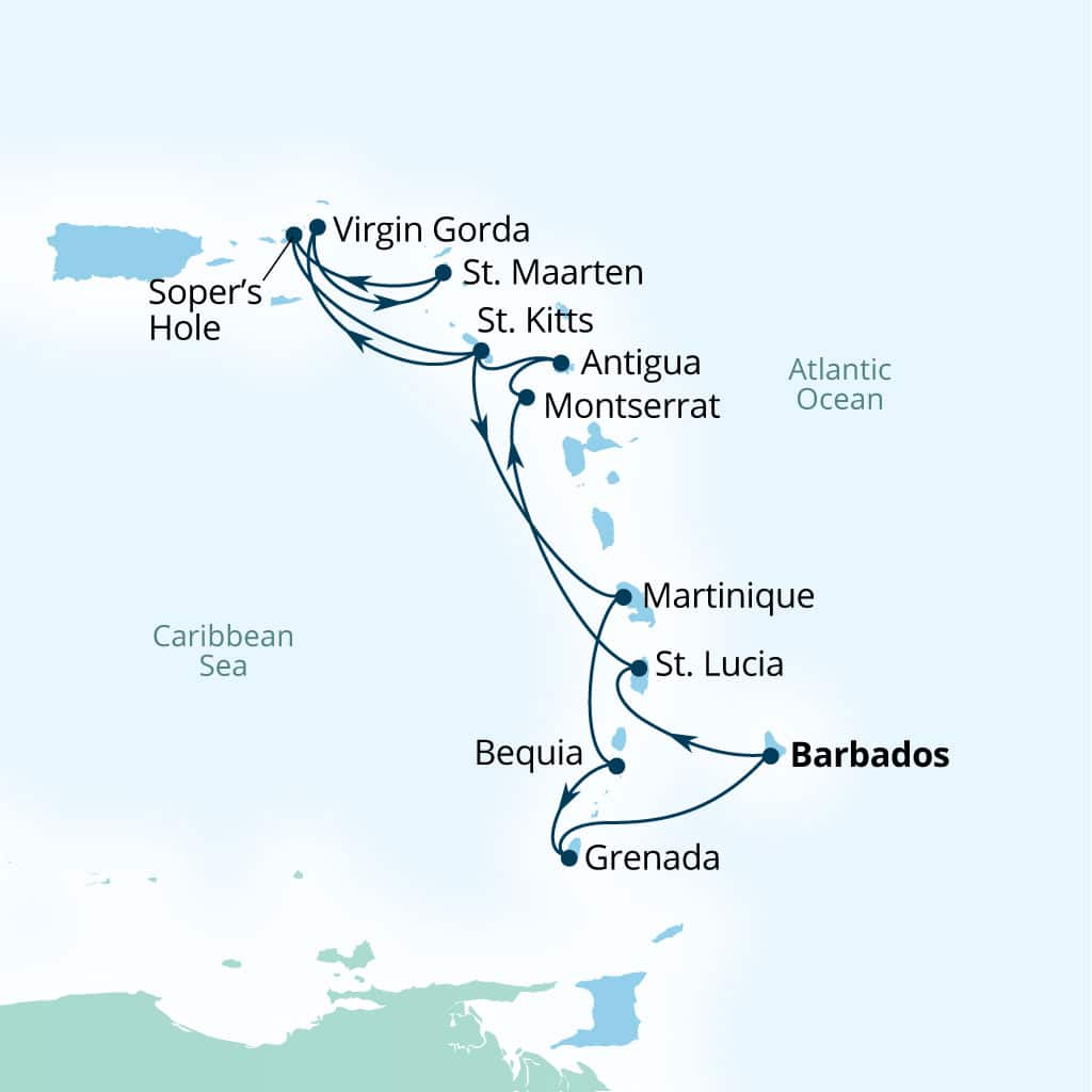 Carte de l’itinéraire Seabourn Ovation, Bridgetown, Barbados → Bridgetown, Barbados