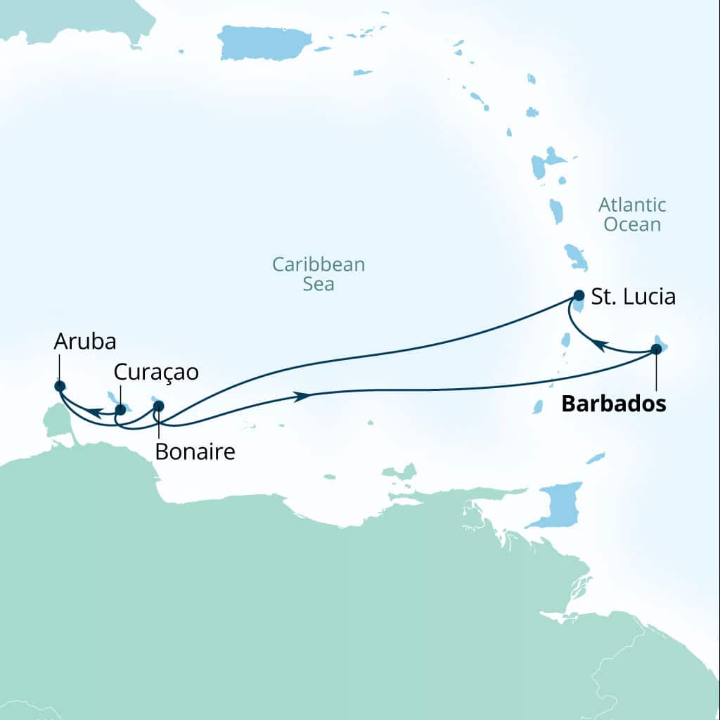 Carte de l’itinéraire Seabourn Ovation, Bridgetown, Barbados → Bridgetown, Barbados