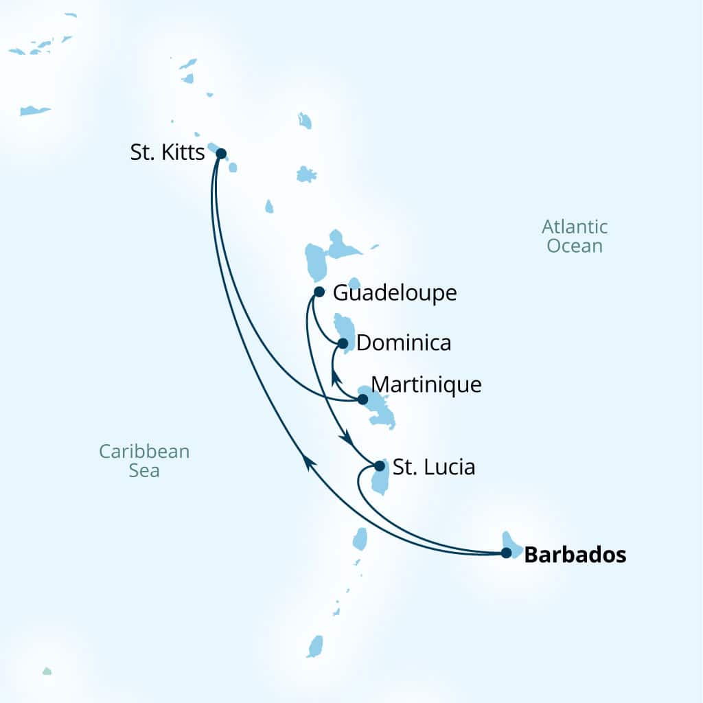 Carte de l’itinéraire Seabourn Ovation, Bridgetown, Barbados → Bridgetown, Barbados