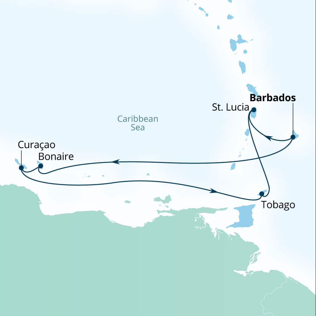 Carte de l’itinéraire Seabourn Ovation, Bridgetown, Barbados → Bridgetown, Barbados
