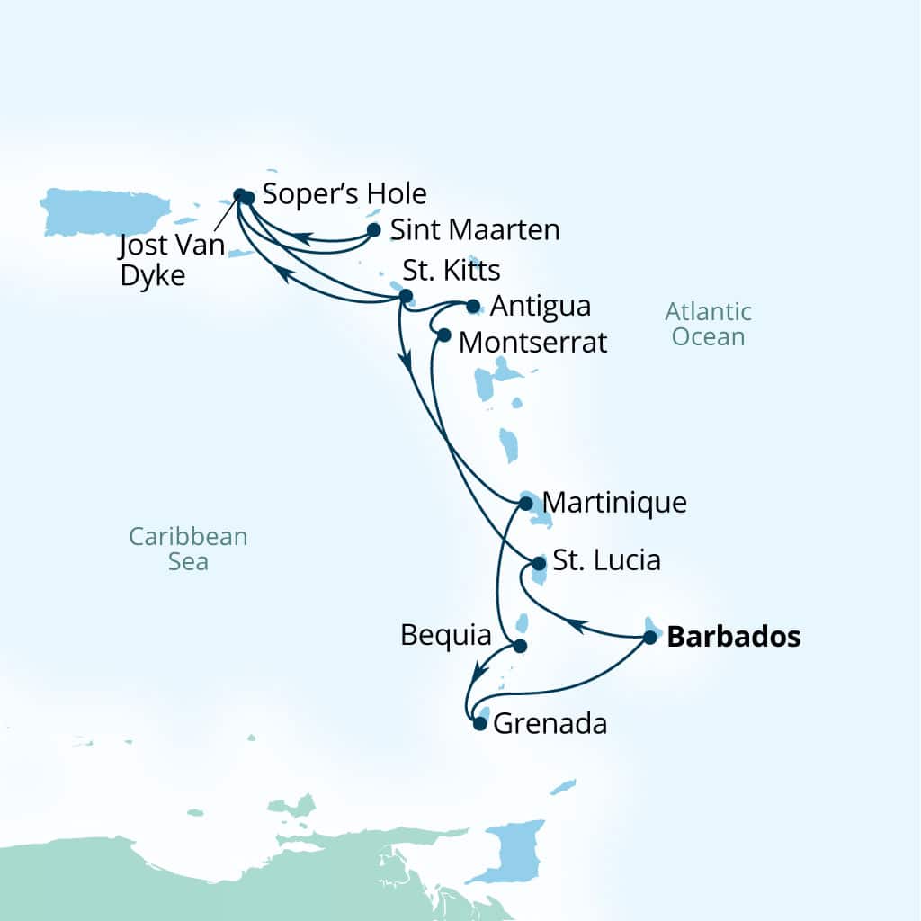Carte de l’itinéraire Seabourn Ovation, Bridgetown, Barbados → Bridgetown, Barbados